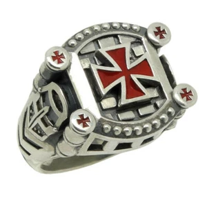 Ritter Templer Handarbeit Sterlingsilber Ring Freimaurer Kreuz Schild Schwert Größe  - Bild 1 von 12