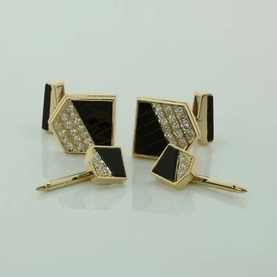 18K Yellow Gold Tuxedo Set with Diamond and Black Onyx Maker "CY" Circa 1960 - Image 1 of 4