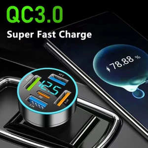 66W 4 USB + PD Port Super Fast Car Charger Adapter For iPhone Samsung Android - Picture 1 of 15
