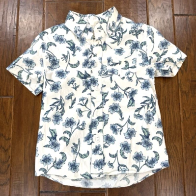 J Crew Crewcuts Button Down Shirt Boys 4-5  Floral Short Sleeve Pocket Summer - Image 1 of 4