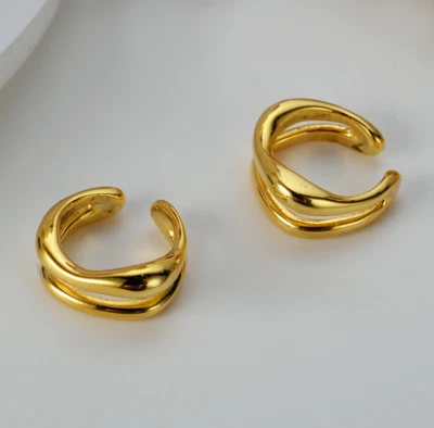 A Pair 925 Sterling Silver Gold Plated Double Lines Ear Cuff Earrings Women TH6 - Image 1 of 4