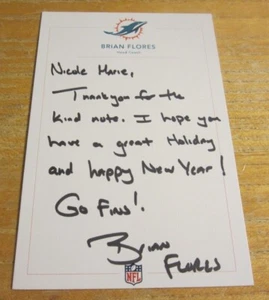 Brian Flores Head Coach Signed 4X6 Personal Notecard NFL Football Miami Dolphins - Picture 1 of 3