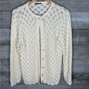 Vintage Damen große Fischer Ästhetik Knopfleiste Creme Häkel Strickjacke Pullover - Bild 1 von 4
