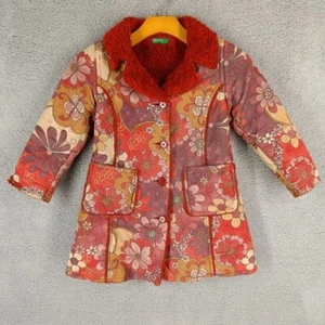 Vtg United Colors of Benetton Toddler Girls XS Multicolor Floral Faux Fur Jacket - Picture 1 of 8