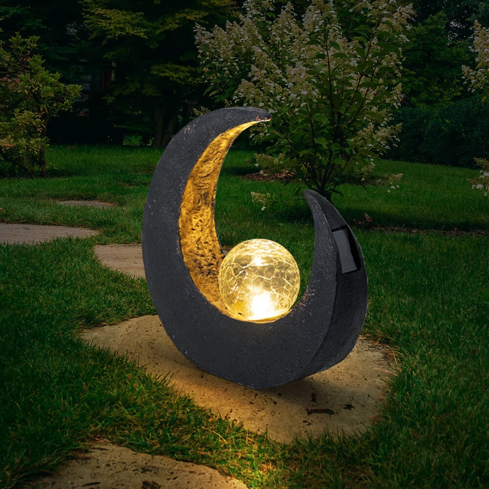 LED Mond Sichel Solar Leuchte Glas Kugel Garten Außen Steh Lampe braun schwarz - Bild 1 von 4