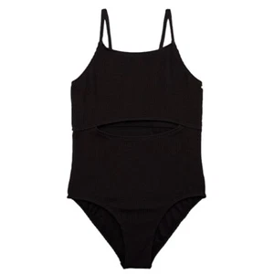 Wonder Nation Teen Girls Size L (10-12) One Piece Swimsuit CutOut Black NWT - Picture 1 of 7