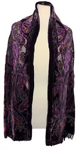 Large Silk Mix Velvet Devore Scarf Stole New With Fringe PURPLE / PINK - Picture 1 of 13