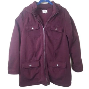 Lili Sport Damen Jacke Mantel Baumwollmischung Burgund Druckknopf Kapuze Größe 1X - Bild 1 von 6
