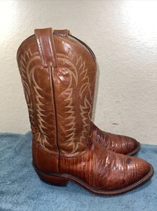 Tony Lama Brown Reptile Leather Cowboy Western Boots sz 9.5 EE FREE SHIPPING - Picture 1 of 7