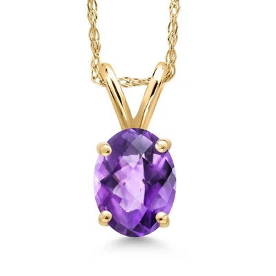 Colgante con cadena de oro amarillo de 10 quilates amatista púrpura tablero de ajedrez ovalado de 0,75 quilates Foto 1 de 4