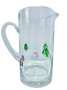 World Market Handcrafted Blown Glass Christmas Trees & Candy Canes Charm Pitcher - Picture 1 of 18