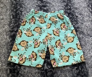 Handmade Boys Toddler 3T Teal Monkey Graphic Elastic Waist Pajama Shorts - Picture 1 of 10
