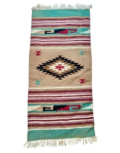 Alfombra Navajo Vintage Tejida a Mano Lana Suroeste Corredor de Mesa con Flecos Boho - Imagen 1 de 8