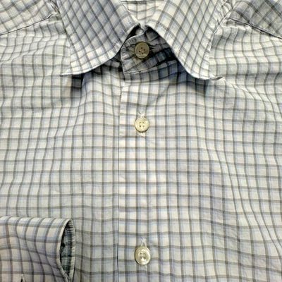 Brioni Dress Shirt Mens XL  Blue Plaid Made in Italy Long Sleeve Button Up - Image 1 of 4