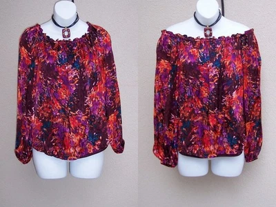 WHBM Rayon Silk Burnout Top Blouse size S XMAS HOLIDAY on/off shoulder shirt - Image 1 of 4
