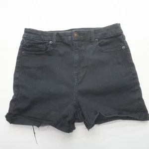 American Eagle Womens Curvy Hi Rise Shortie Jean Shorts 10 Black Denim Stretch - Picture 1 of 11
