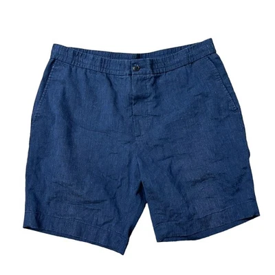 Shorts chino Hart Schaffner Marx tamanho 38 mistura de linho azul marinho frente plana 9” - Imagem 1 de 4