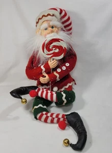 VTG Christmas Elf Shelf Sitter Poseable With Large Lollipop by Winward Holidays - Picture 1 of 11