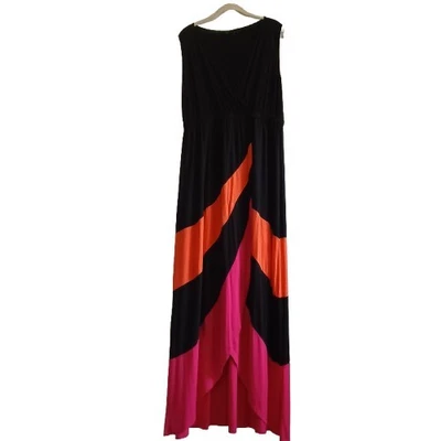 "Maxi vestido para mujer Spense grande negro rosa naranja bloques de colores sin mangas 58""" Foto 1 de 4