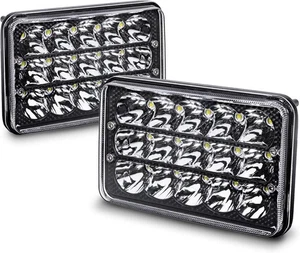 2pc Black 6x4 4x6 Inch LED Headlights Pair 45W H4 Square High Low Sealed Beam 2 - Picture 1 of 8