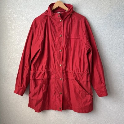 Vintage Nordstrom Red Hooded Anorak Jacket L – Drawstring Waist, 80s/90s Style - Image 1 of 4