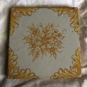 Antica piastrella ceramica maiolica italiana Cantagalli Firenze dipinta a mano Italia oro - Foto 1 di 8