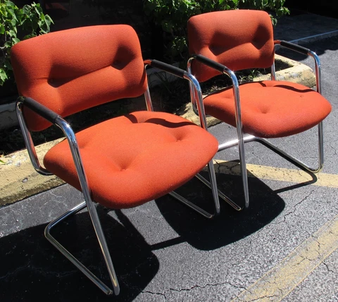 Awesome Vintage Mid Century Modern Steelcase Cantilever Chrome Tubular Chairs Cover