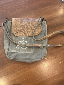 Myra Bag/Purse Bycycle bag, Olive Green canvas, leather flap, Crossbody/Shoulder - Picture 1 of 3