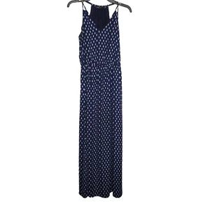 Ivanka Trump Womens Dress Navy Blue White Diamond Maxi Dress SZ 2 Lined V Neck - Picture 1 of 11