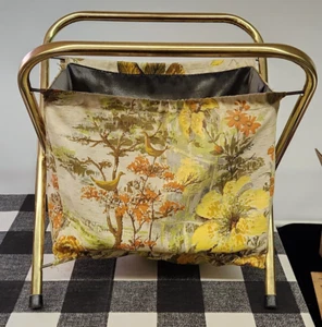 Vintage MCM Folding Metal Legs Knitting Mending Sewing Caddy Basket - Picture 1 of 21