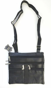 Black Leather Leather Cross Body Bag Satchel Messenger Bag 48" Strap - Picture 1 of 5