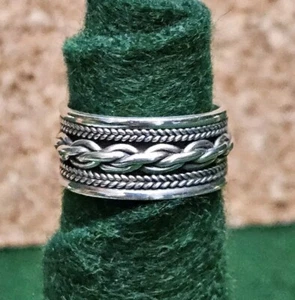 VINTAGE TWIST ROPE BAND STERLING .925 SILVER CIGAR BAND RING SIZE - Picture 1 of 12