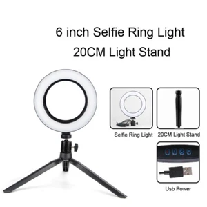 Ring Light LED Selfie 6 Inch 16cm 20cm Stand Tripod Desktop Dimmable Photo - Picture 1 of 8