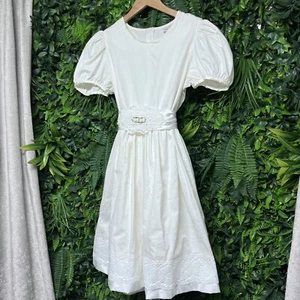 Vintage RARE EDITION Girls Dress 16 Cream Satin Trim Puff Sleeve 2683 - Picture 1 of 8