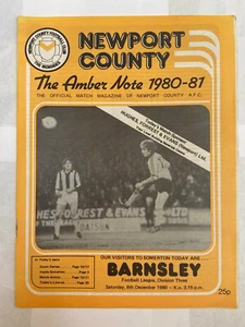 Programa de fútbol americano Newport County v Barnsley 6 de diciembre de 1980 824c - Imagen 1 de 2