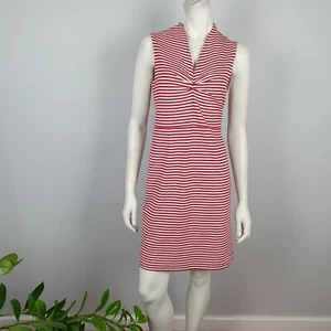 Peter Morrissey Size 14 Sheath Pencil Dress V Neck Red White Stripe Sleeveless - Bild 1 von 11
