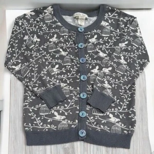 Matilda Jane Grey and White Bird & Birdcage Novelty Print Cardigan Girl's Size 4 - Picture 1 of 7