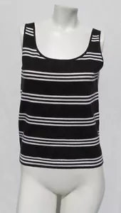 LINDA ALLARD ELLEN TRACY USA Black White Stripe Wool Silk Sweater Vest Top sz M - Picture 1 of 6
