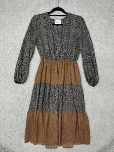 Bohme Midi Dress Womens Medium Long Sleeve Floral Dot Tiered Boho Peasant - Picture 1 of 9