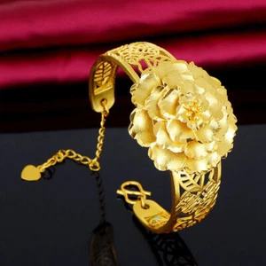 Vintage Big Flower 22K 23K 24K Thai Baht Yellow Gold Gp Necklace Bracelet - Picture 1 of 11