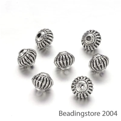 50pcs Tibetan Corrugated Bicone Metal Beads Nickel Free Silver Loose Spacer 8mm - Image 1 of 2