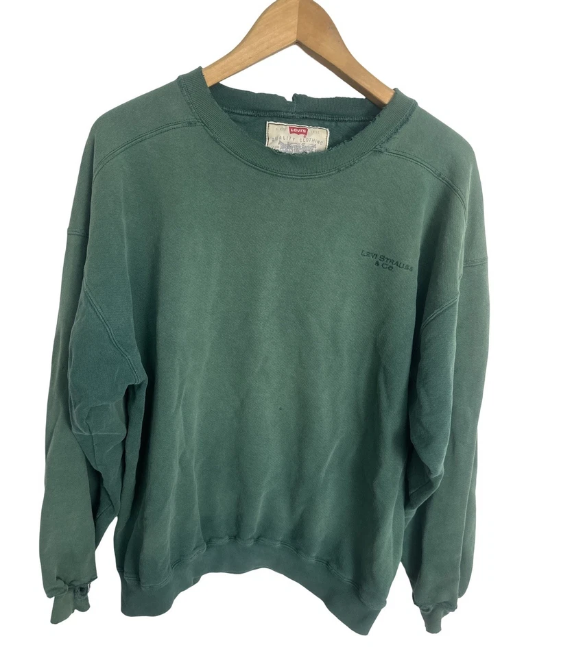 Vintage 90’s Levi’s Men’s Green Distressed Faded Crewneck Sweatshirt Size L USA - Image 1 of 4