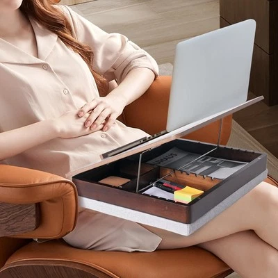 Acacia Wood Lap Desk Cushion Storage Adjustable for Laptop Writing Drawing 17" - Image 1 of 4