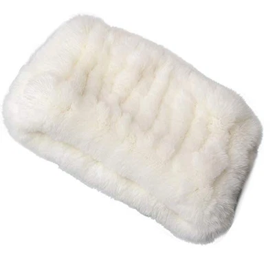 Diadema de piel de conejo Yu He - Calentador de cuello tejido de invierno diademas de piel real blancas Foto 1 de 4