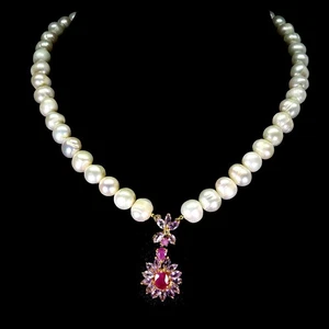 925 Sterling Silver Necklace Oval Ruby 8x6mm Amethyst Pearl No USA Import Fees - Picture 1 of 14