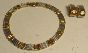 Collana Vintage Statement Tono Oro Argento e Clip On Post Orecchini Estate Corda - Foto 1 di 13