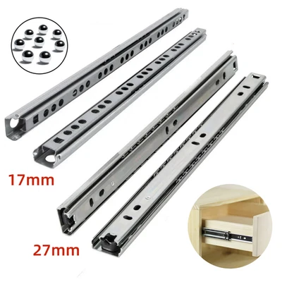 Pair Drawer Runners Ball Bearing 17mm/27mm Grooved Metal Kitchen Cupboard Slides - Image 1 of 4