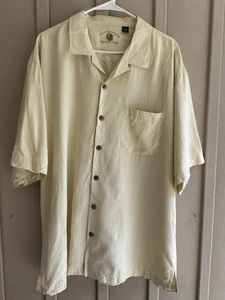 Herren Eagle Dry Goods Seide Kurzarm Knopfleiste Beige Weiß Hawaii Kreuzfahrt XL - Bild 1 von 10