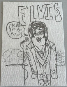 Tarjeta coleccionable de arte ACEO lápiz arte "ELVIS" artista galería de arte Johnny P. 2025 - Imagen 1 de 2