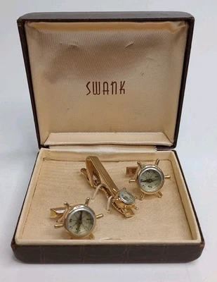 Juego de barras de amarre y gemelos Swank Goldtone para rueda de barco de colección - con original Caja Foto 1 de 4